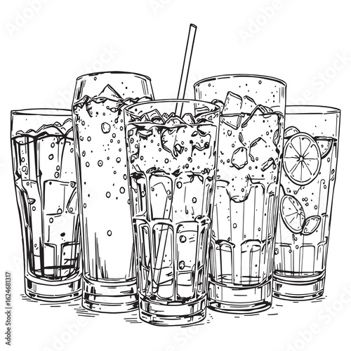modern soft drinks line drawing style vector artwork.eps