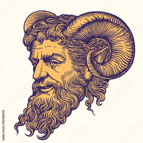 Faun's head. Editable hand drawn illustration. Vector vintage engraving. 8 EPS