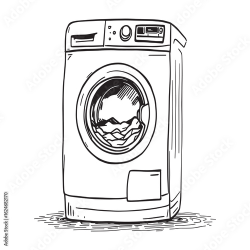 modern washing machine line art simple clean design.eps