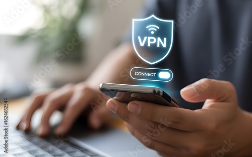Person Using Smartphone to Connect VPN – Online Privacy and Cybersecurity Concept