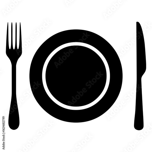 Logo restaurante. Icono con silueta de cubiertos con plato
