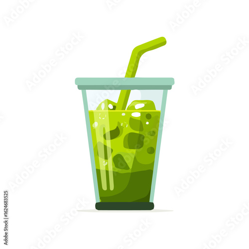 My Simple flat 2D illustration iced matcha drink with straw b isolated on transparent background, vector, flat design, animation design, simple flat 2D icon, clipart