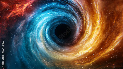 Abstract Cosmic Vortex with Black Hole and Colorful Nebula Clouds