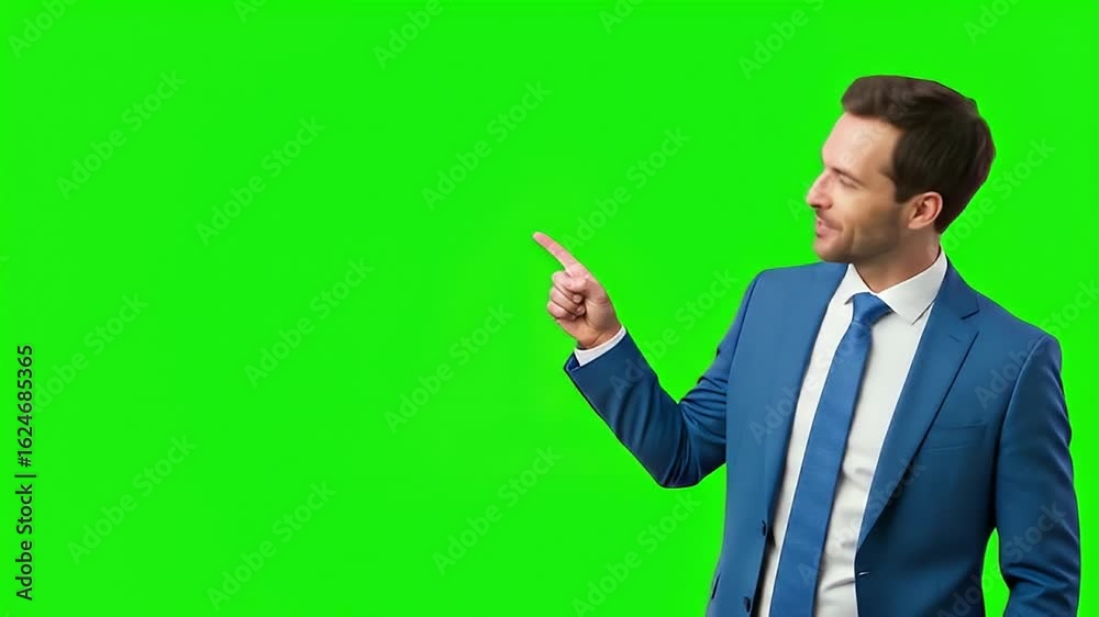 Professional Man Pointing to Side on Green Screen Professional Man Pointing to Side on Green Screen