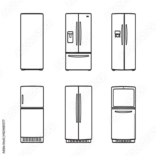 Outline style vector graphic of household refrigerator appliance.eps