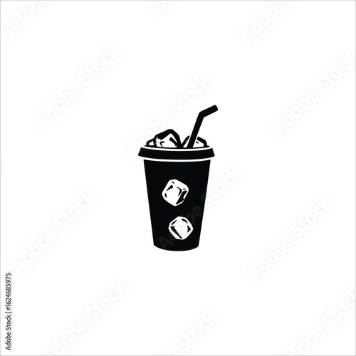 Cold Drink Icon – Minimalist Vector Illustration of Beverage Cup with Straw and Ice Cubes