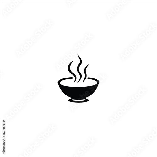 Hot Food Bowl Icon – Minimalist Black and White Vector Illustration of Steaming Soup Bowl