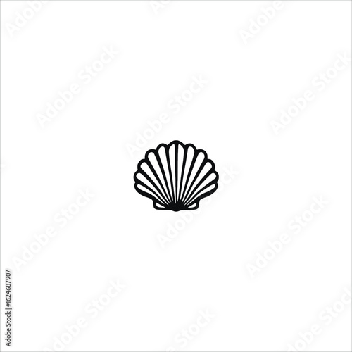Scallop Shell Logo – Minimalist Black and White Seashell Icon Vector for Branding and Design