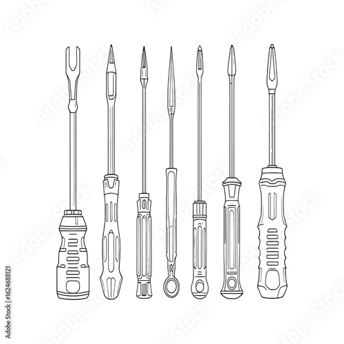 precision screwdriver outline vector illustration tool line art.eps