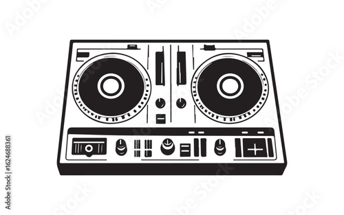 DJ Mixer Deck Silhouette Vector  Turntable Console Music Equipment Art