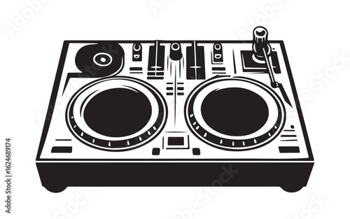 DJ Mixer Deck Silhouette Vector  Turntable Console Music Equipment Art