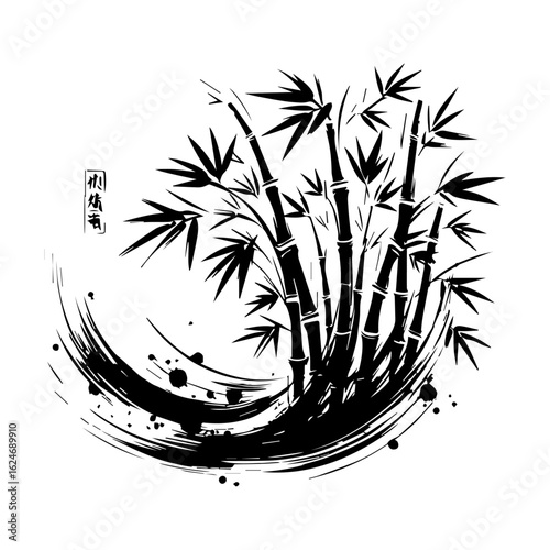 Black Ink Bamboo Brush Stroke Design.