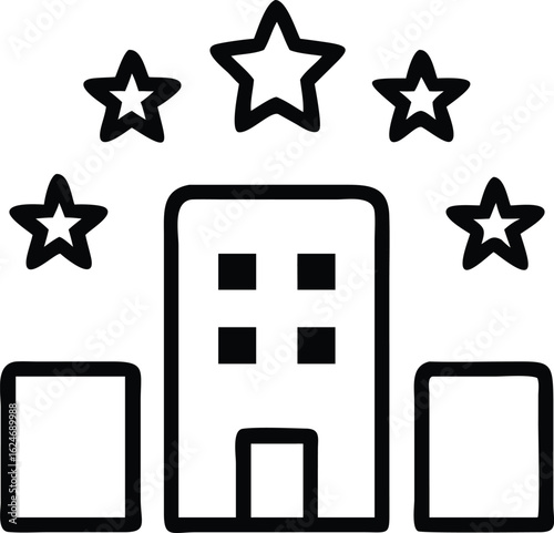 Image of a Luxury Hotel with Star Rating: An illustration of a luxury hotel, accompanied by multiple stars, symbolizing excellence in service and accommodation. 