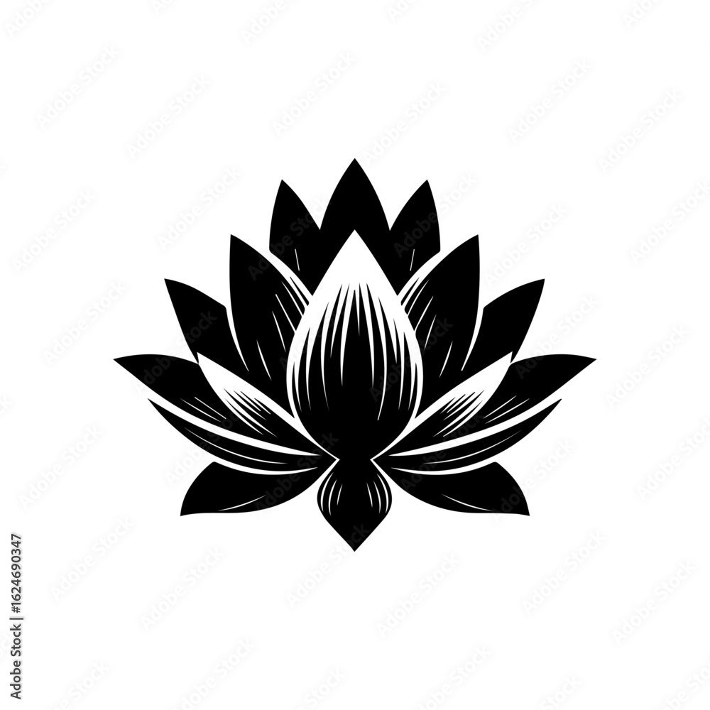 Black Silhouette of a Lotus Flower 1.