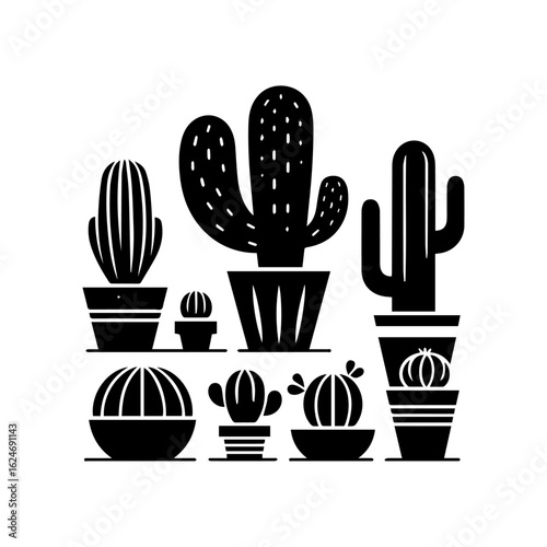 Collection of Potted Cactus Silhouettes.