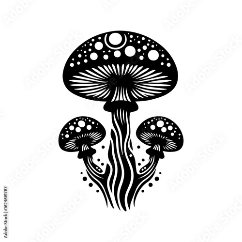 Psychedelic Mushroom Silhouette with Abstract Patterns.