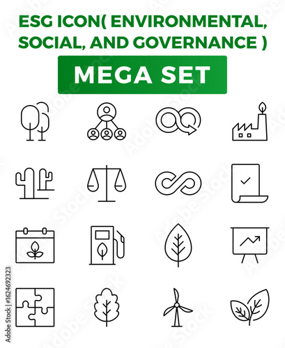 ESG Icon Environmental Social and Governance icons collection Mega set 6