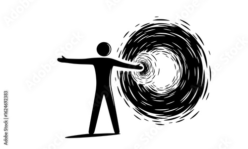 Person facing a swirling vortex, representing confronting the unknown or embracing transformation and change