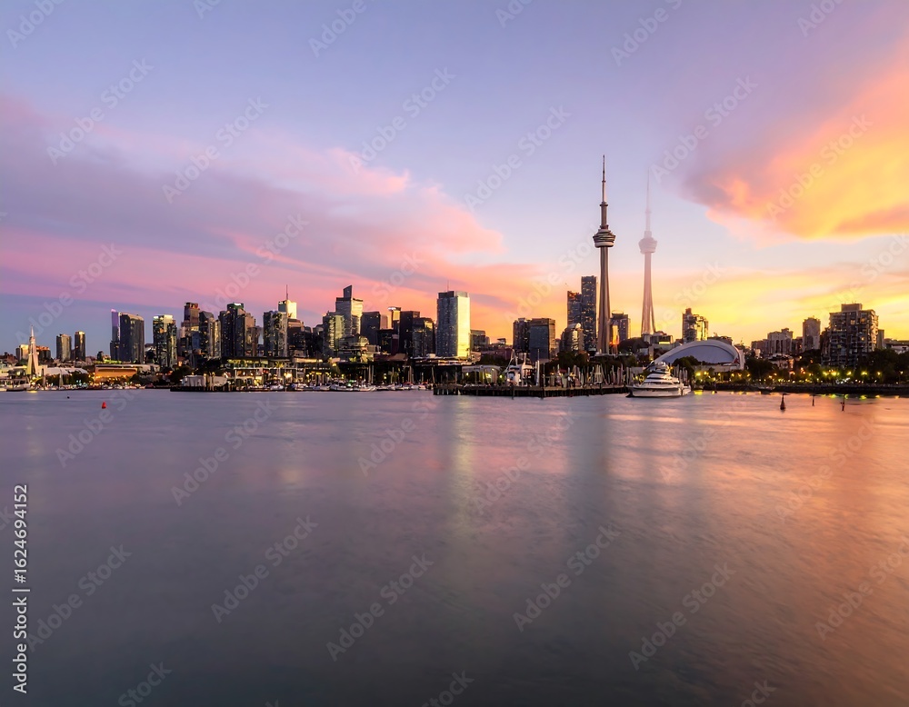 Fototapeta premium City skyline at sunset over water (4)