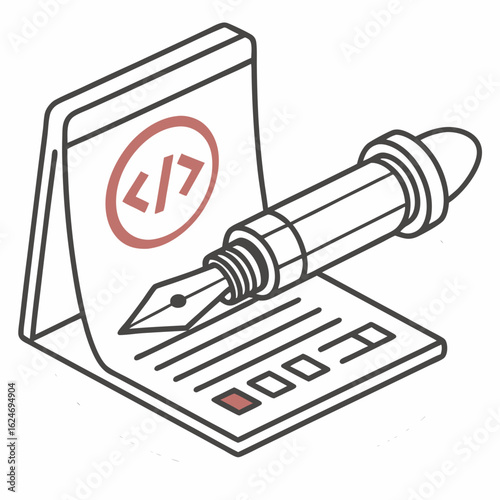 Code writing concept, programmer writing code on paper isolated on white background