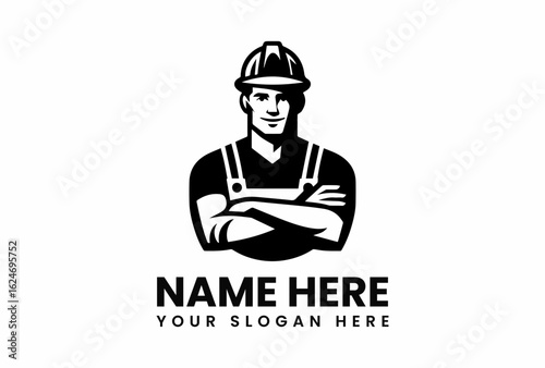 Confident Worker in Hard Hat and Coveralls.