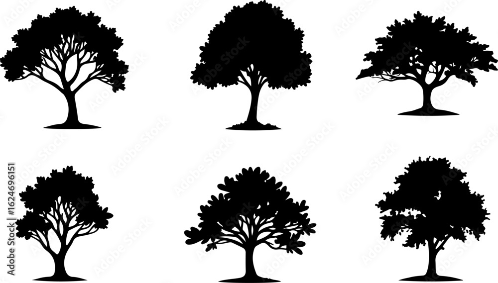 Fototapeta premium Majestic Tree Silhouette Collection – 7 Elegant Nature Designs vector bundle