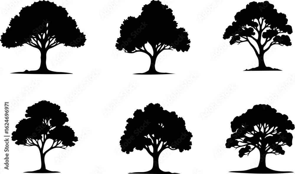 Fototapeta premium Majestic Tree Silhouette Collection – 7 Elegant Nature Designs vector bundle