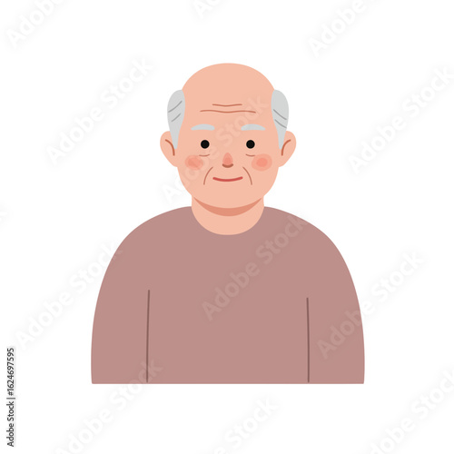Vector illustration of older man with Down syndrome. Increase of life expectancy for people with genetic conditions. Elderly people and retirement