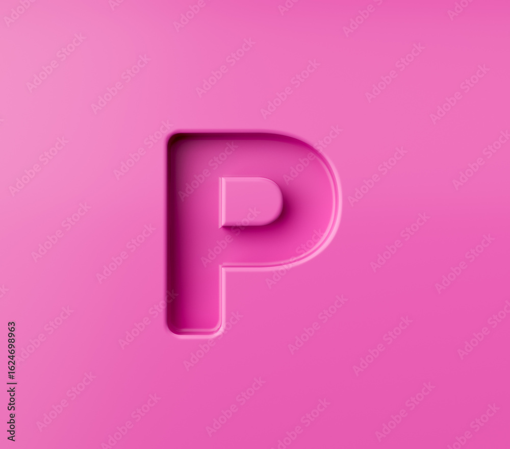 Vibrant pink Alphabet letter P embossed on a pink background, 3d illustration Vibrant pink Alphabet letter P embossed on a pink background, 3d illustration