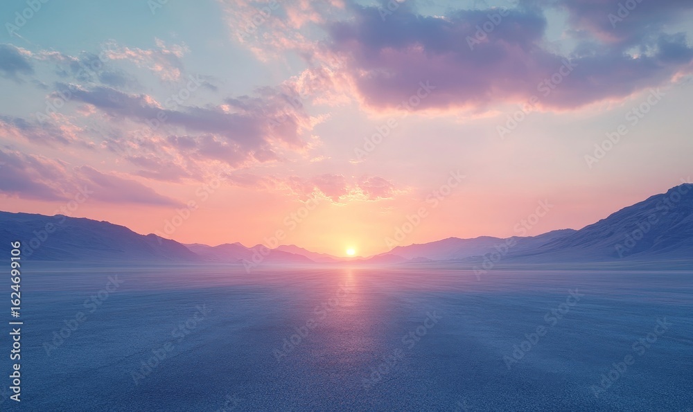 Fototapeta premium Empty asphalt road with a beautiful sky at sunset, symbolizing the journey and freedom of exploration, Generative AI