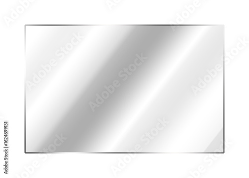 Crystal clear glass pane. See-through plastic or acrylic sheet. Isolated glossy surface with realistic light reflection, suitable for window, screen, or display mockups. PNG