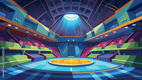 A disco ball on stage with a spotlight casts fun, abstract light across the casino interior, creating a round, entertaining motion