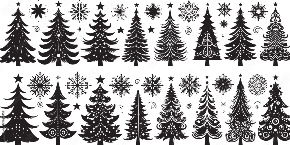 Fototapeta premium Isolated vector set of green pine and fir trees for Christmas winter holiday forest landscape decoration