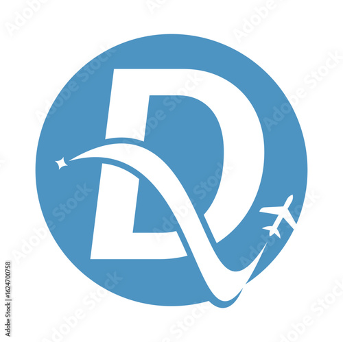 Letter D Air Travel Logo Design Template. D letter and plane logo design icon vector.
