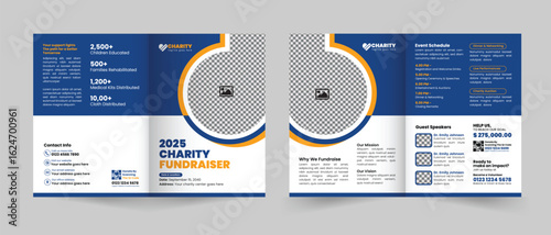 Professional bifold brochure template for charity fundraiser events, featuring clean layout, editable design, and ideal for NGO or nonprofit promotions.
