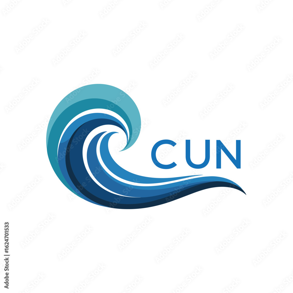 Obraz premium CUN Abstract Wave Logo with Blue Gradient and Modern Typography, CUN Later Logo, Creative Ocean Wave Logo Design with CUN Text. 