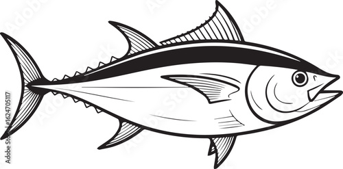 sketch style tuna fish vector for sushi restaurant, seafood menu, market label and commercial art projects