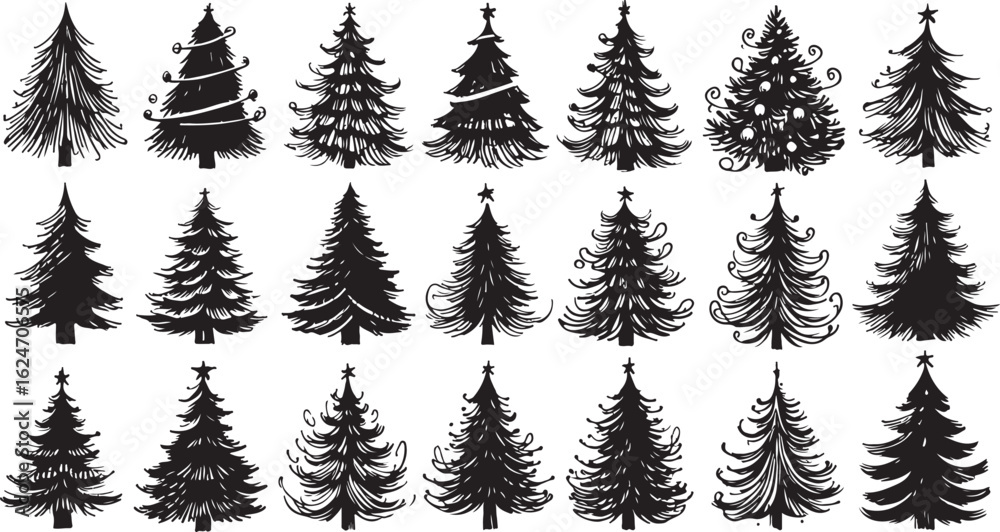 Obraz premium Isolated vector set of green pine and fir trees for Christmas winter holiday forest landscape decoration