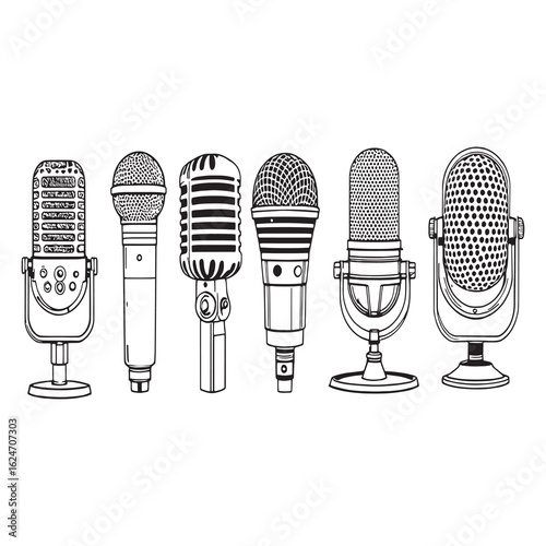 vintage style condenser microphone minimal line art drawing.eps
