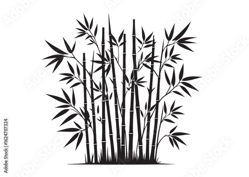 bamboo with leaves logo silhouette vector, bamboo tree illustration design vector, silhouette of bamboo plants, bamboo stems with leaves logo vector silhouette on white background