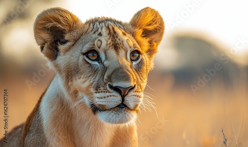 Close-up of a baby African lion cub in the wild, highlighting the delicate nature of wildlife and the natural beauty of the African safari, Generative AI