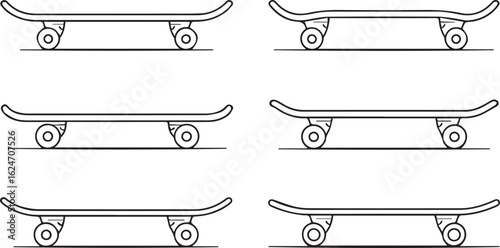 skateboard vector illustration of six unique designs in different positions for sports and action-themed projects