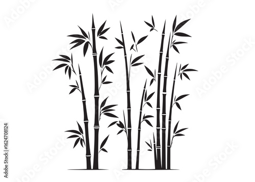 bamboo with leaves logo silhouette vector, bamboo tree illustration design vector, silhouette of bamboo plants, bamboo stems with leaves logo vector silhouette on white background