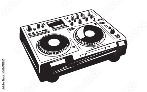 DJ Mixer Deck Silhouette Vector  Turntable Console Music Equipment Art