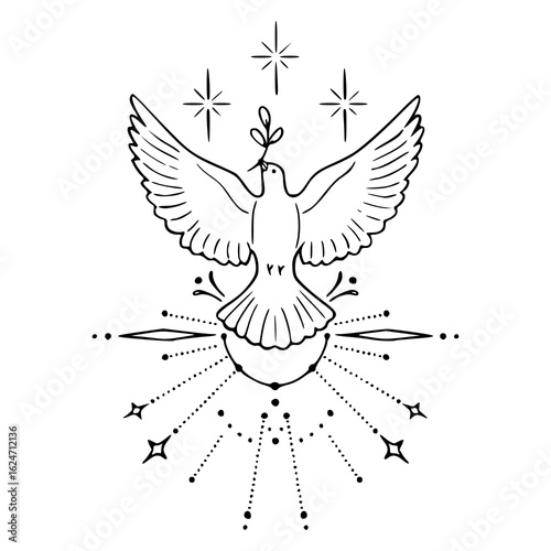 sacred dove line art with celestial glow