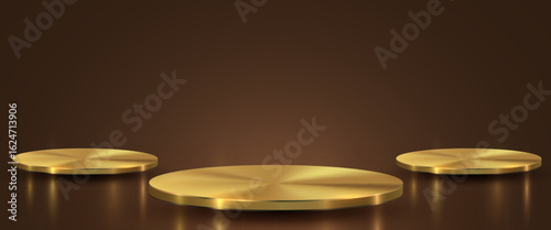 Luxury golden podium scene background. Product presentation, mock up, winner podium, stage pedestal or platform. Vector illustration