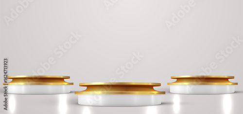 Luxury golden podium scene background. Product presentation, mock up, winner podium, stage pedestal or platform. Vector illustration