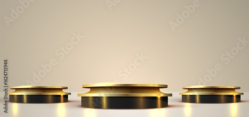 Luxury golden podium scene background. Product presentation, mock up, winner podium, stage pedestal or platform. Vector illustration
