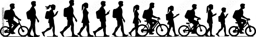 Silhouettes of People Walking and Biking Silhouettes of People Walking and Biking