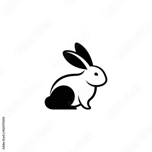 Stylized Black and White Rabbit Illustration with Long Ears